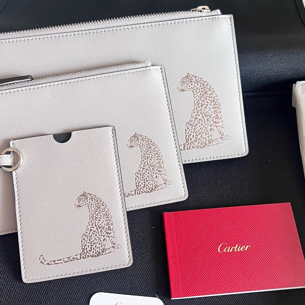 Cartier Tri leather pouch wallet with sitting panther - brand new with box